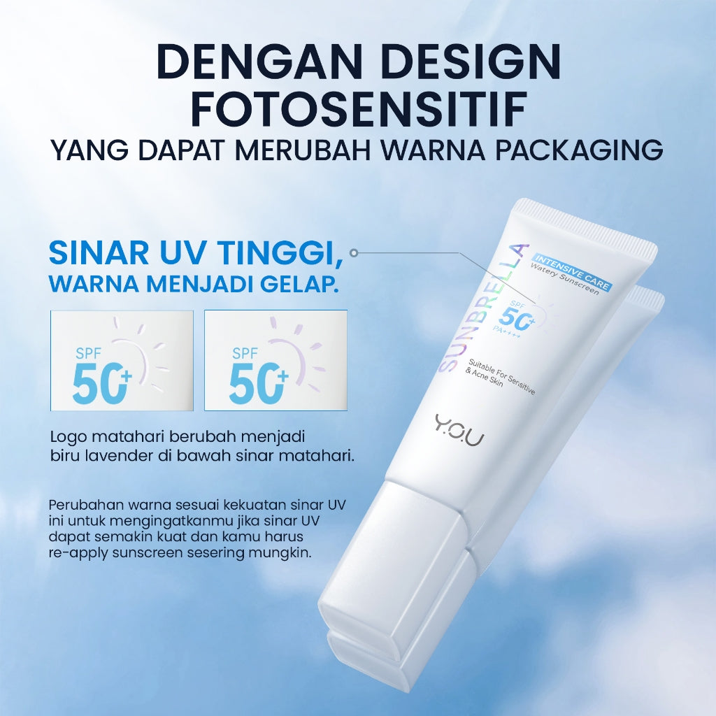 YOU Sunbrella Intensive Care Watery Sunscreen SPF50+ PA++++ Tabir Surya Kulit Sensitif 8X Protection Sensitive Acne Skin Friendly