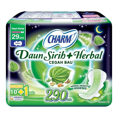 Charm Pembalut Wanita Wing Daun Sirih + Herbal 29 cm 10 pcs