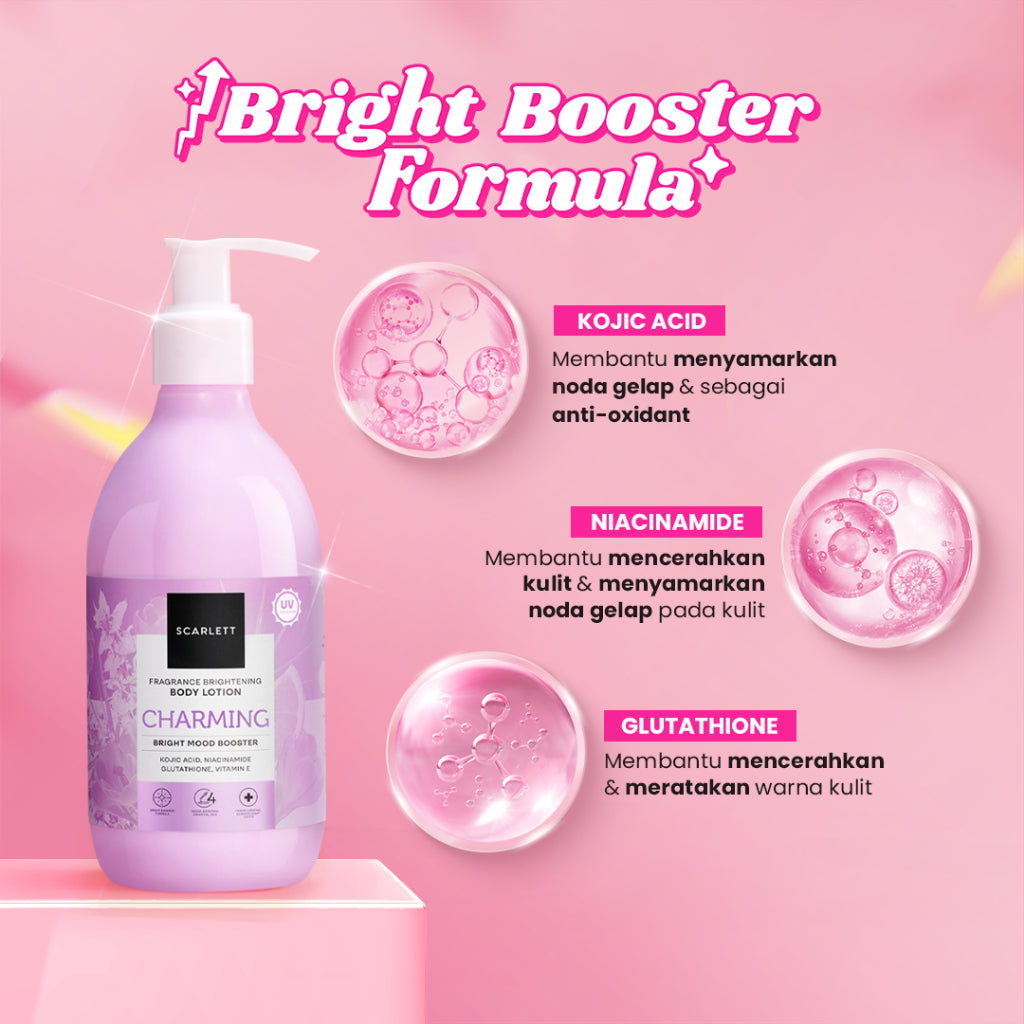 Scarlett Whitening New! Fragrance Brightening Body Lotion Bright Mood Booster Charming
