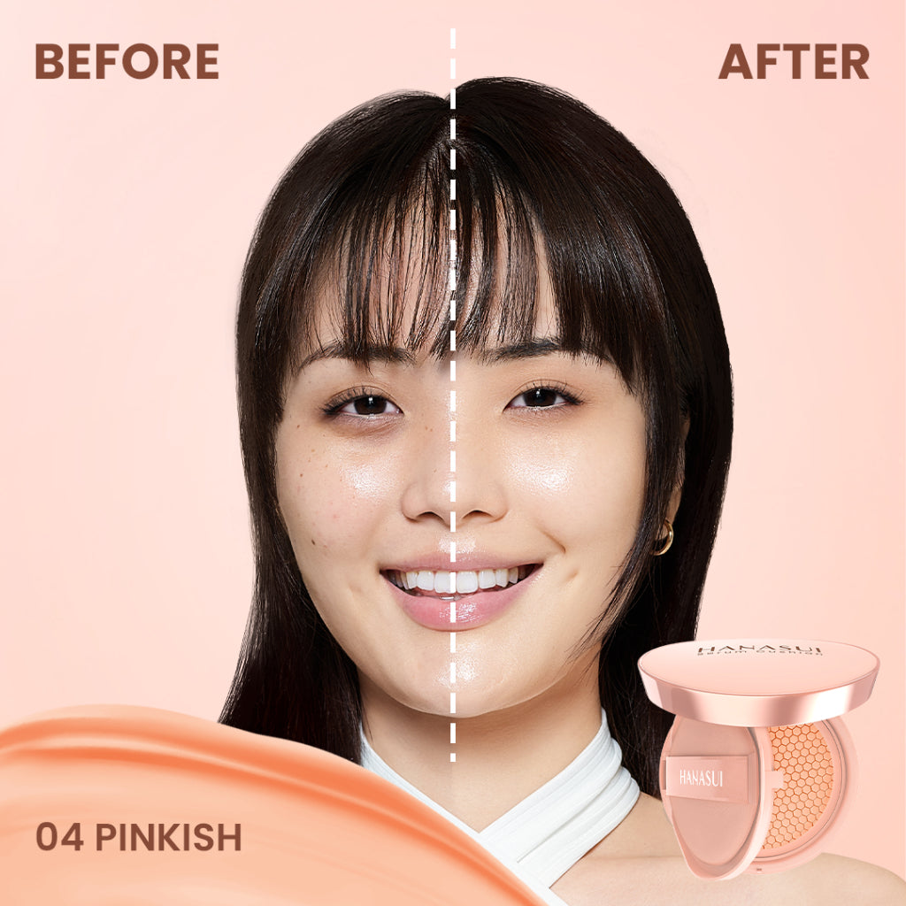 Hanasui Serum Cushion - Flawless Natural Dewy Finish UVA & UVB Protection Perfect Coverage Menyamarkan Pori-Pori Garis Halus Noda Wajah
