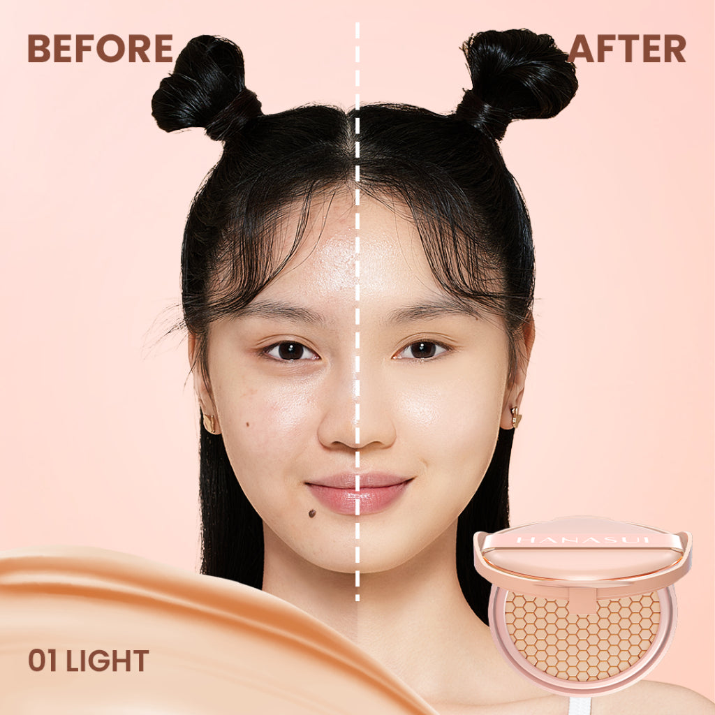 Hanasui Serum Cushion - Flawless Natural Dewy Finish UVA & UVB Protection Perfect Coverage Menyamarkan Pori-Pori Garis Halus Noda Wajah