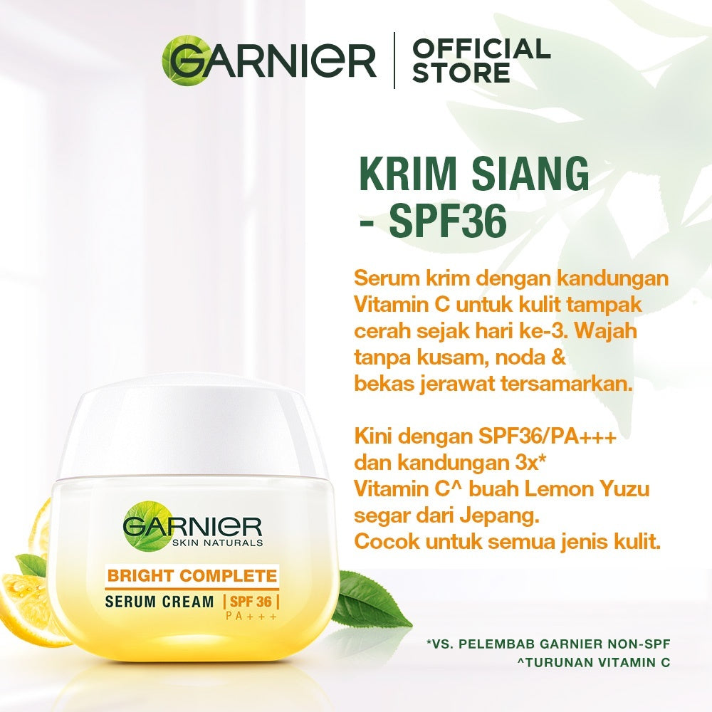 GARNIER Paket Skincare 1 Set Lengkap Vitamin C Brightening Daily Set Serum & Day Cream| Day Cream 50 ml + Serum 30 ml tone up mencerahkan moisturizer pelembab