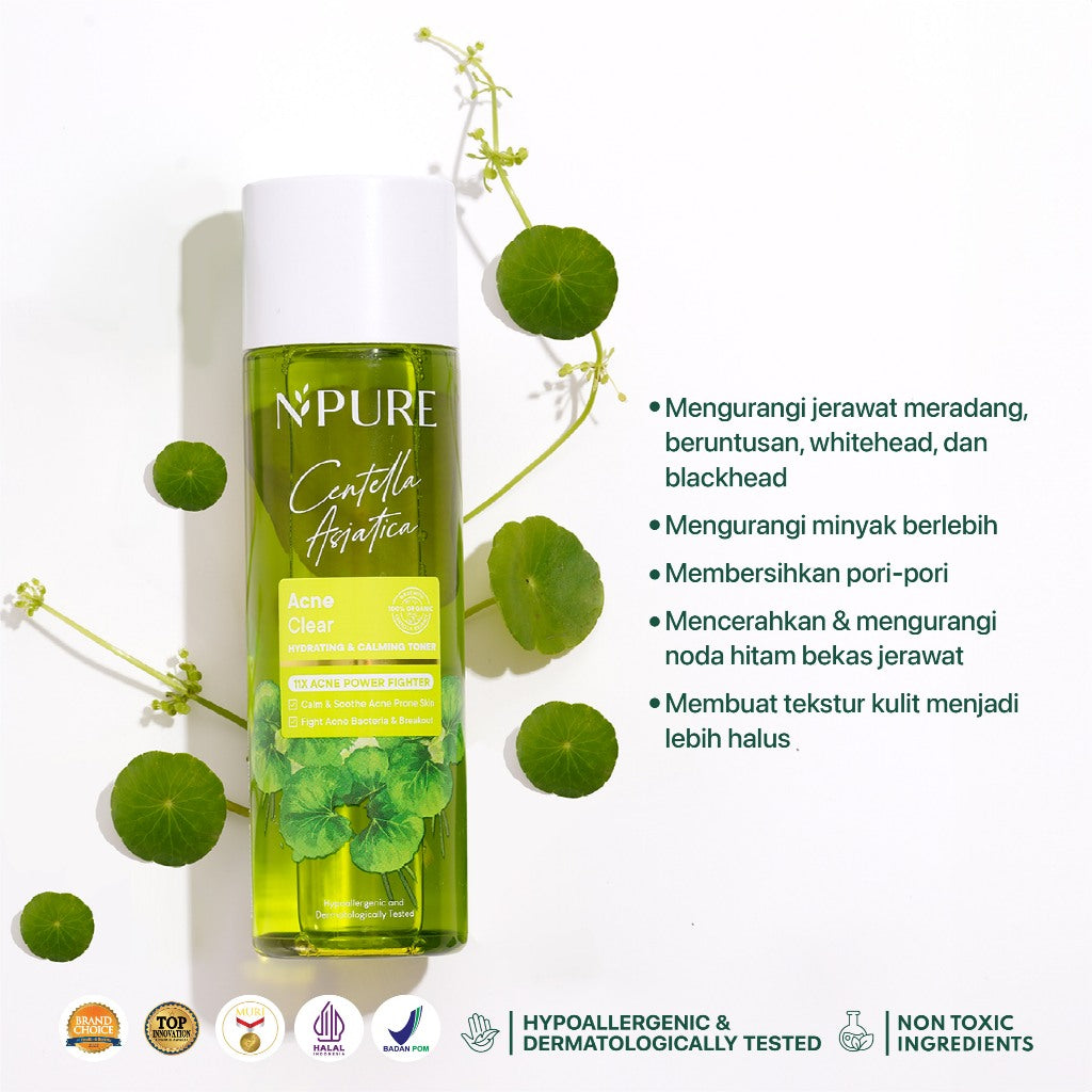 NPURE BUNDLE HEMAT - Cica Toner 150 ml + Cica Face Wash 100 ml / Kulit berjerawat / kombinasi / berminyak Hydrating Wajah