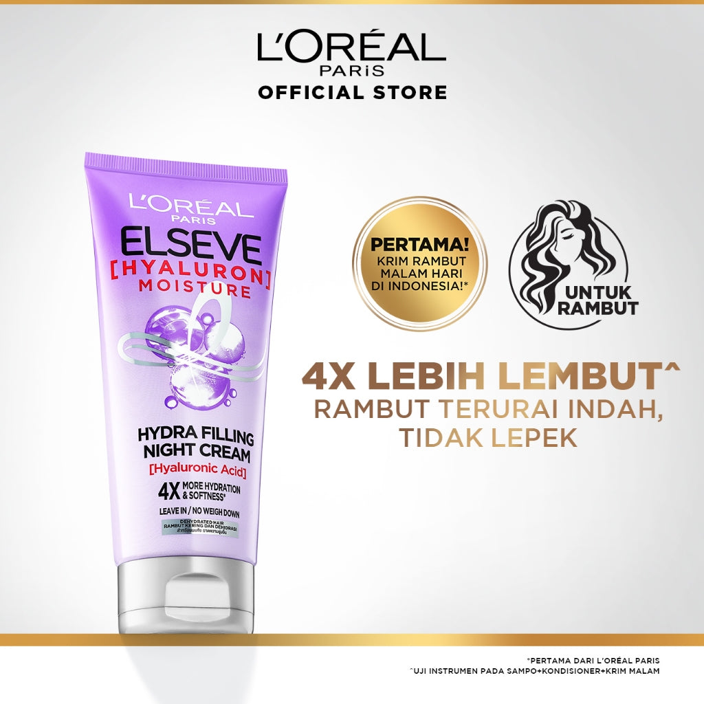 L’Oreal Paris Elseve Hyaluron Moisture Hydra Filling Night Cream - 150 ml (Untuk rambut kering dan dehidrasi)