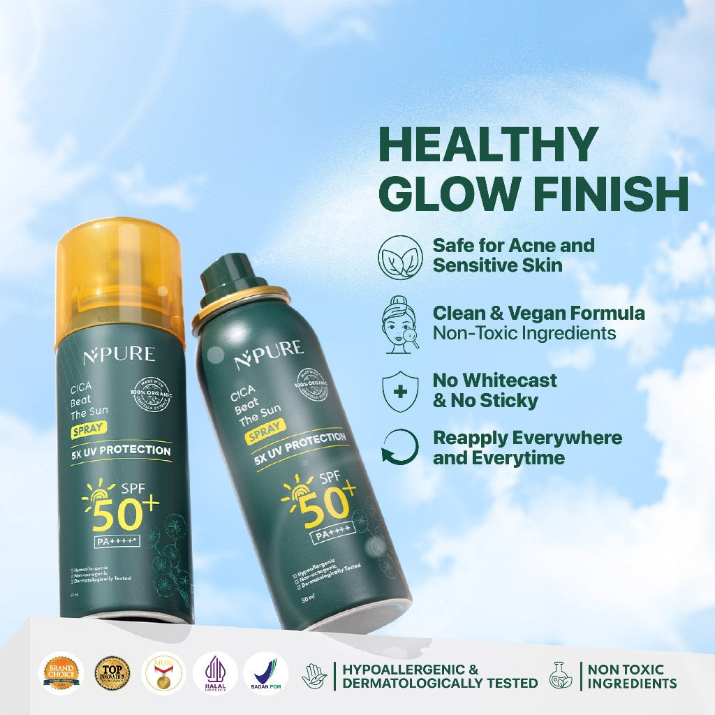 DUO SPRAY - NPURE  Centella Asiatica Power Setter - Setting Spray + Cica Beat The Sun Spray/ Sunscreen Spray / Setting Oil control & Barrier Protection / Setting Spray cocok untuk kulit berjerawat & sensitif / spray makeup tahan lama