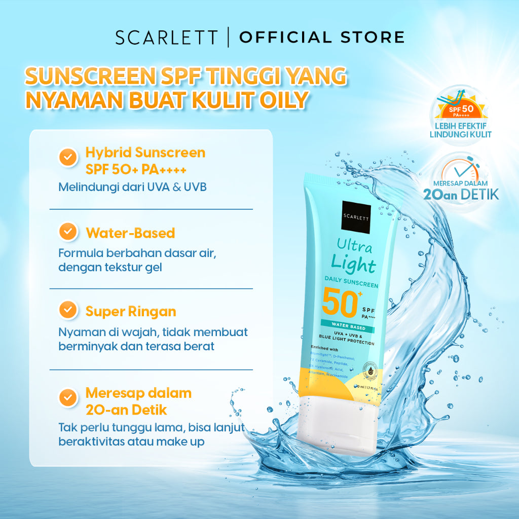 [Oily Skin Friendly] Ultra Light Daily Sunscreen SPF 50+ PA++++ [Water Based] Meresap 20an Detik (Super Ringan) dengan 7X Ceramide 9X Hyaluronic Acid & No Whitecast [Lolos Uji Invivo Invitro]