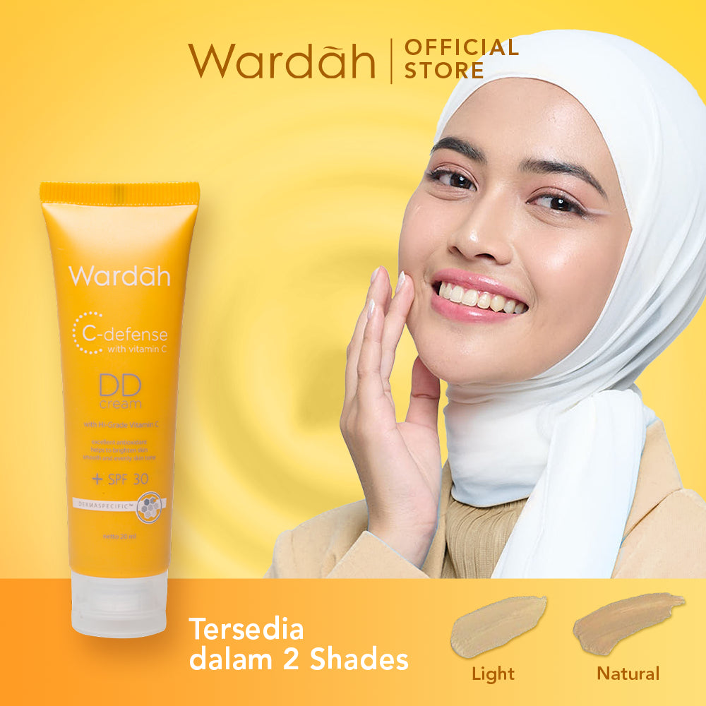 WARDAH C-Defense DD Cream 20 ml - Alas Bedak untuk Mencerahkan dan Meratakan Warna Kulit - Dilengkapi dengan HiGrade Vitamin C dan SPF 30 PA+++ - Skincare