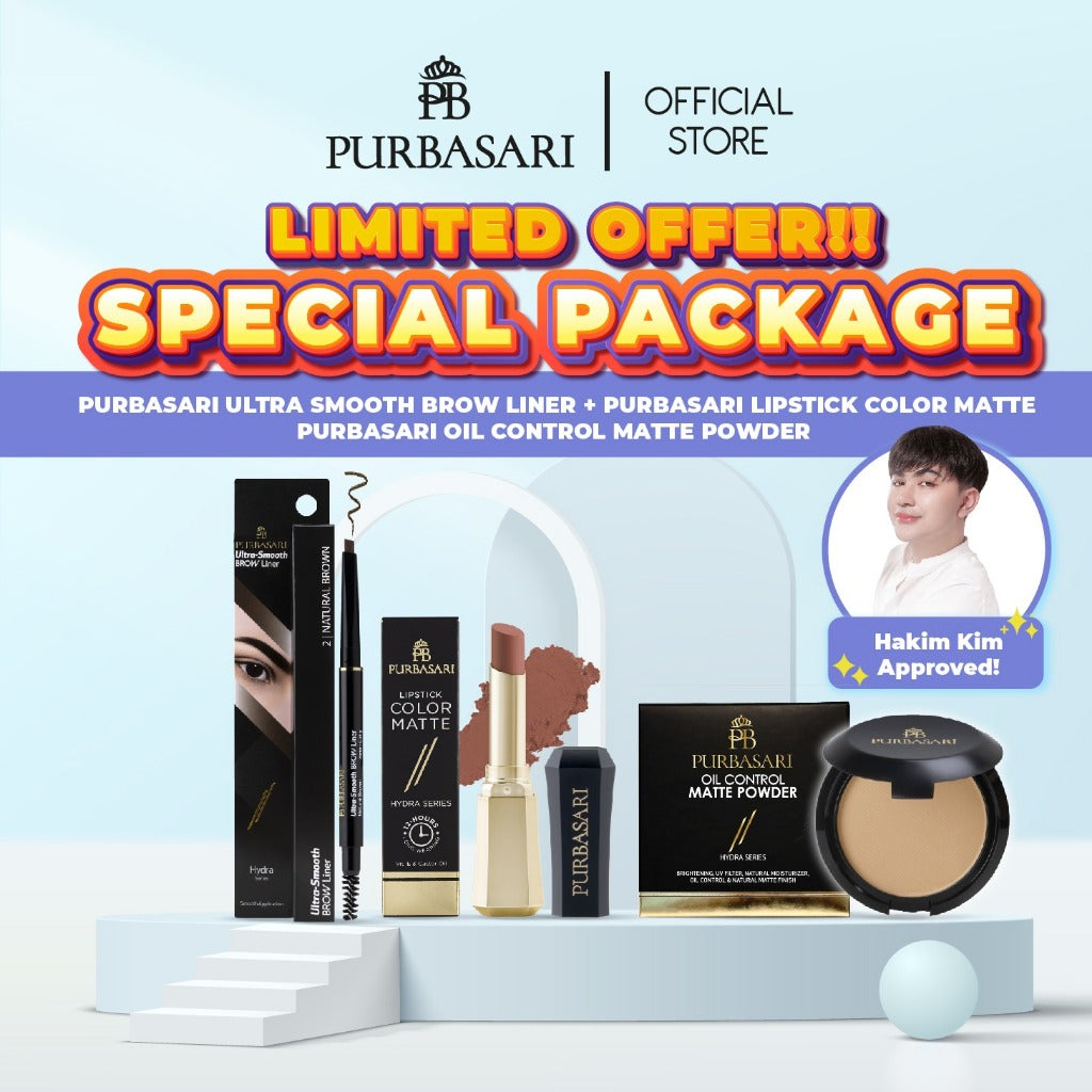 [DAPAT 3] Purbasari Beauty Set - Purbasari Lipstick Color Matte + Purbasari Oil Control Matte Powder + Purbasari Ultra Smooth Eyebrow