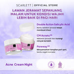 Scarlett Whitening Acne Night Cream - Krim Malam Penghilang & Perawatan Jerawat Ampuh Atasi Hingga Bekasnya with Double Action Salicylic Acid tanpa Bikin Kulit Iritasi