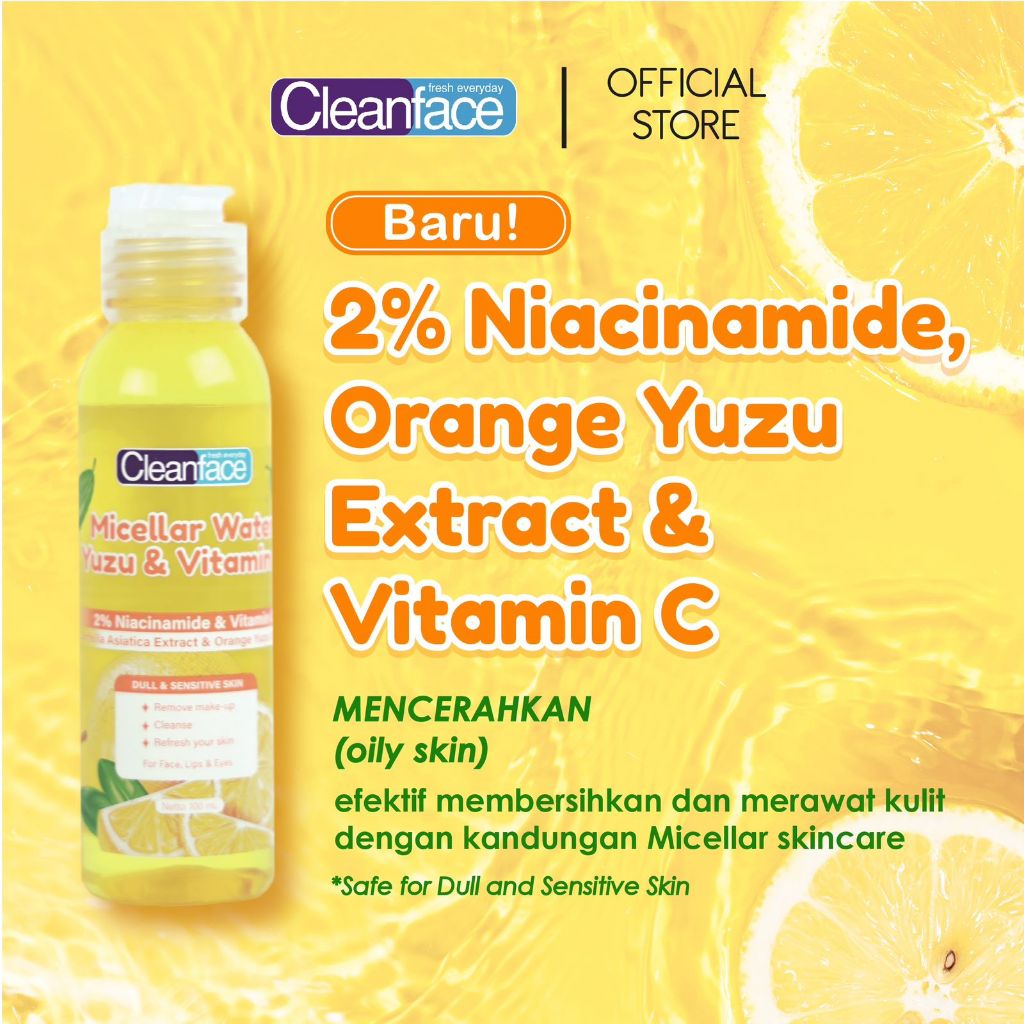 Cleanface Micellar Water Yuzu & Vitamin C 100 ml / Pembersih Wajah / Pembersih Makeup Waterproof