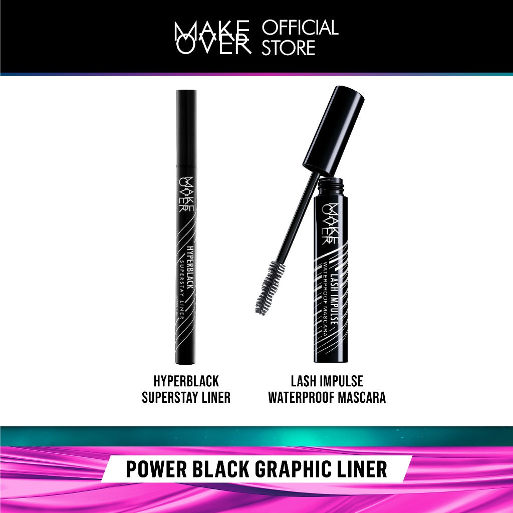 Make Over Dramatic Graphic Eye Look : Hyperblack Eye Liner, Lash Impulse Mascara