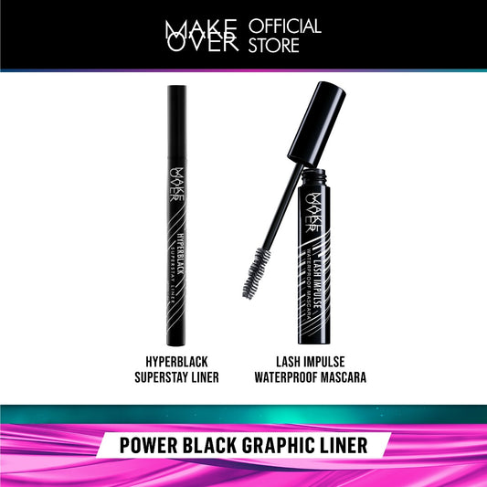 Make Over Dramatic Graphic Eye Look : Hyperblack Eye Liner, Lash Impulse Mascara