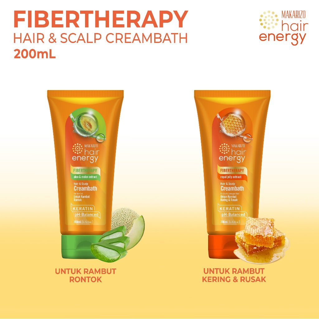 Makarizo Hair Energy Fibertherapy Hair & Scalp Creambath Aloe & Melon Extract Tube 200 mL