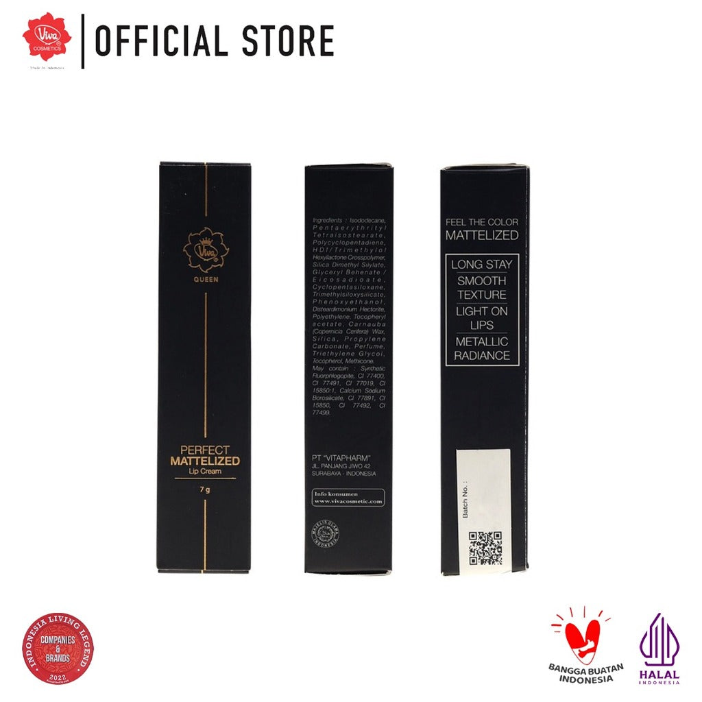 Viva Queen Perfect Mattelized Lip Cream - TRANSFER PROOF & LONG STAY with Emollient & VIT E (Tersedia 5 varian warna)