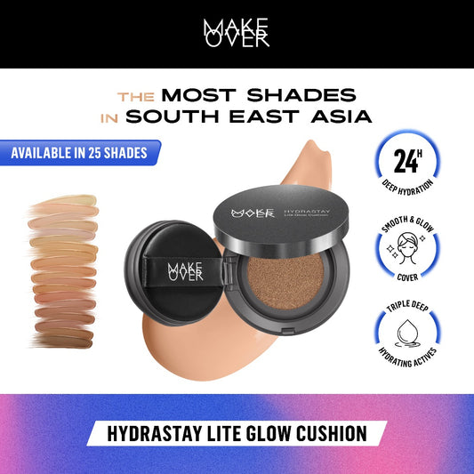 MAKE OVER Hydrastay Lite Glow Cushion 15 g - Cushion atau Foundation Compact untuk Dry Skin atau Kulit Kering BEST SELLER High Coverage Concealer Foundation Make Up Makeup