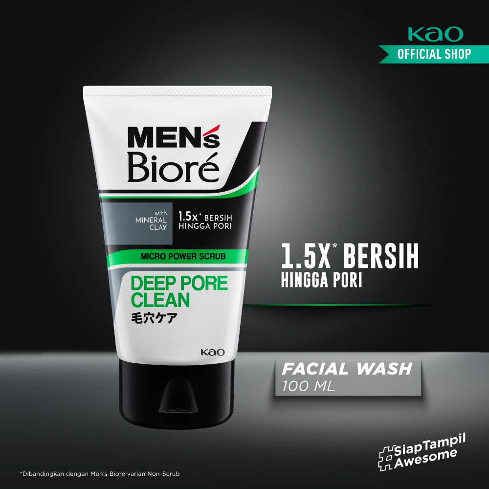 Men's Biore Micro Scrub Sabun Muka Pria Untuk Kulit Kusam Deep Fresh Deep Pore Clean Eksfoliasi 100 gr - Facial Wash