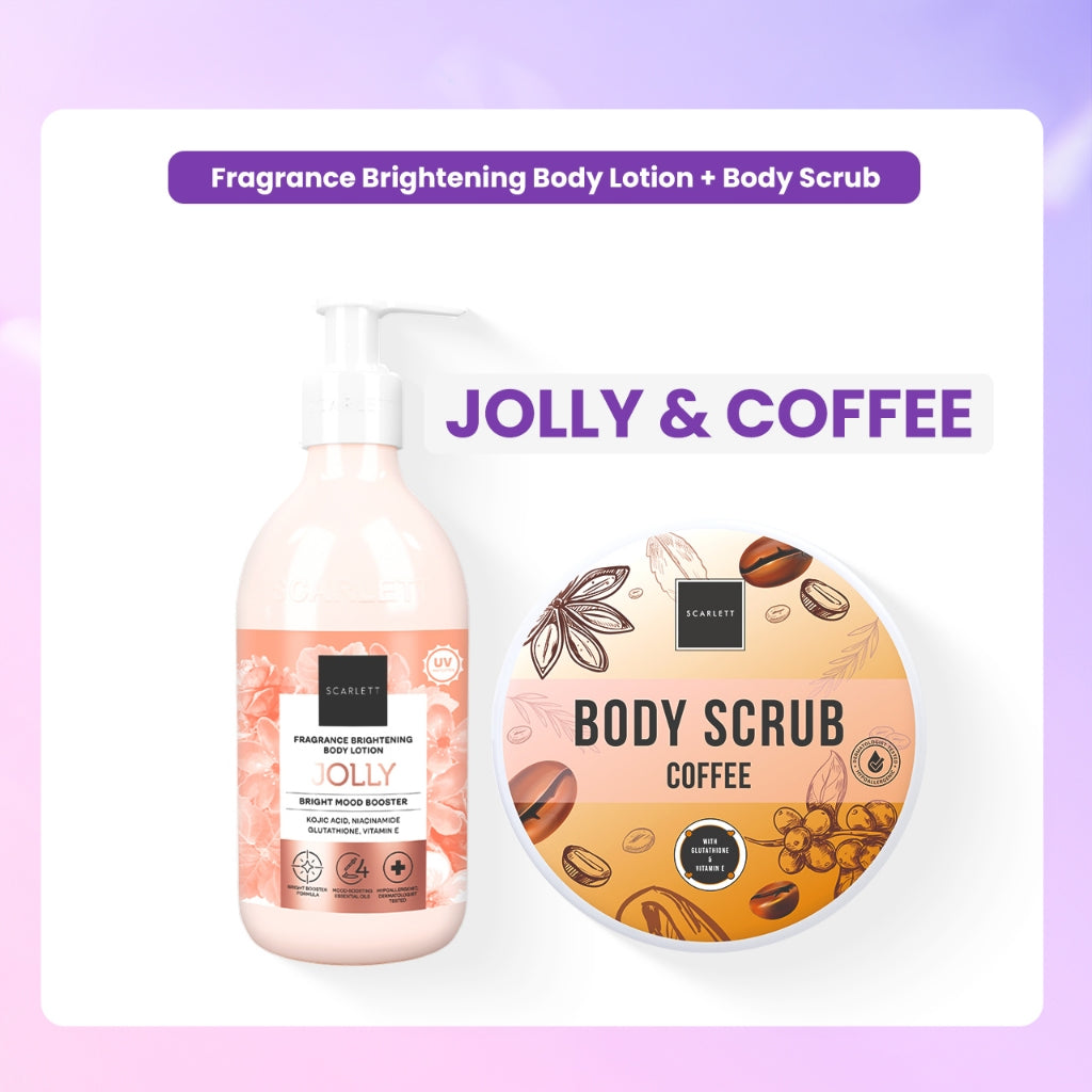 Scarlett Whitening Bundle Body Lotion + Body Scrub ( Jolly, Romansa, Charming, Happy )