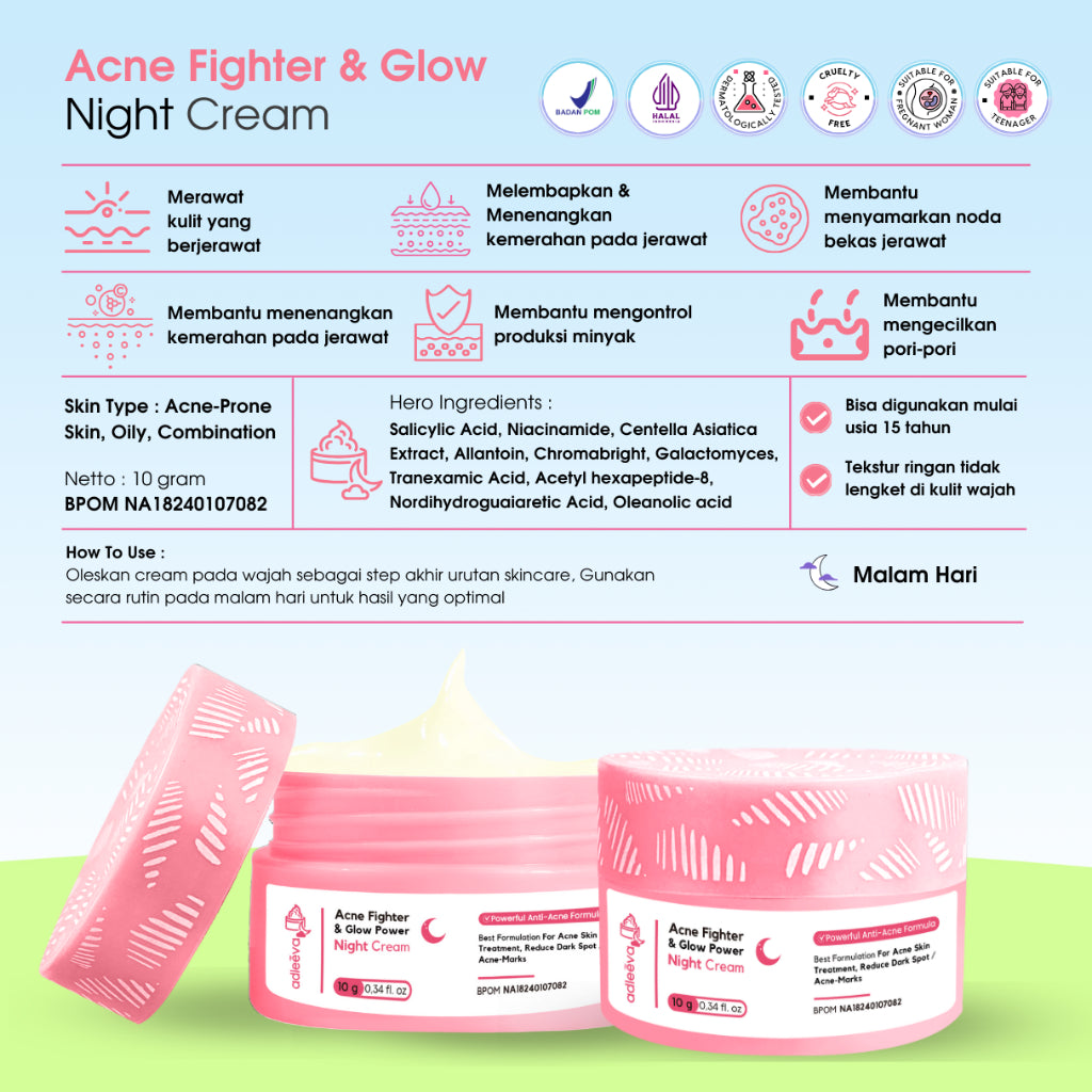 ADLEEVA Night Cream Acne Fighter & Glow Power