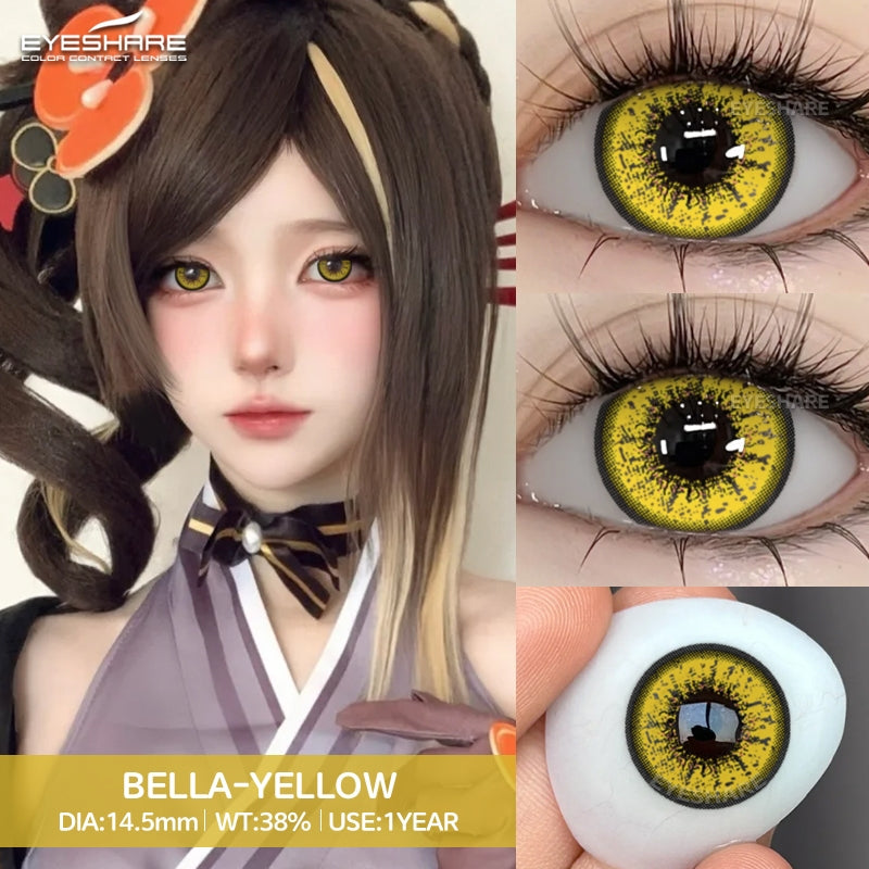 Eyeshare Softlens 1Pasang Bella Yellow 14.5mm Big Eye Cosplay Lensa Kontak Softlens