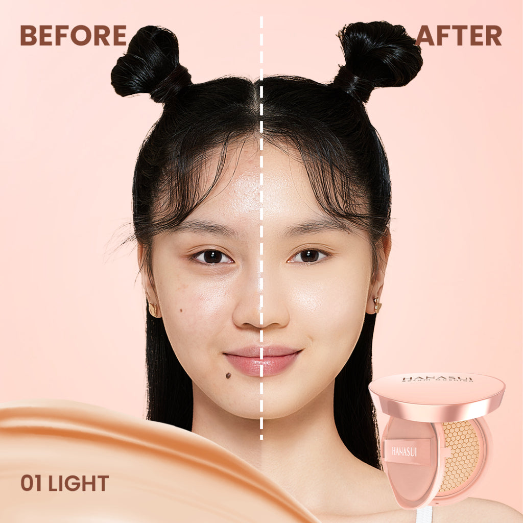Hanasui Serum Cushion - Flawless Natural Dewy Finish UVA & UVB Protection Perfect Coverage Menyamarkan Pori-Pori Garis Halus Noda Wajah