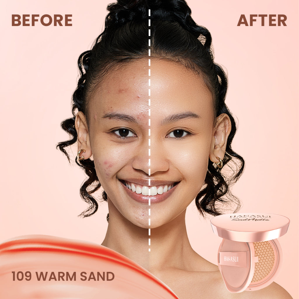 Hanasui Serum Cushion Soulmatte - Matte Finish UVA & UVB Protection Perfect Coverage Menyamarkan Pori-Pori Garis Halus Noda Wajah