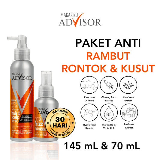 Paket Anti Rambut Rontok & Kusut - Makarizo Advisor Hair & Scalp Tonic 145 mL + Anti Frizz 70 mL