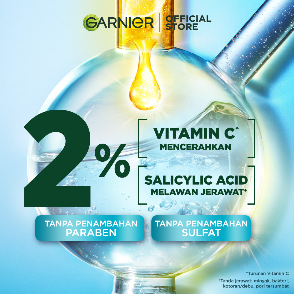 Garnier Bright Complete Anti Acne Gel Wash 120ml (2 % Vitamin C + Salicylic)  - Skincare Sabun Wajah Gel Brightening & Lawan Jerawat