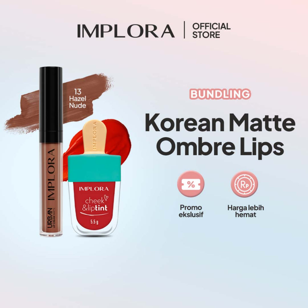 Implora Korean Matte Ombre Lips (Hazelnude Lip Cream + LipTint)