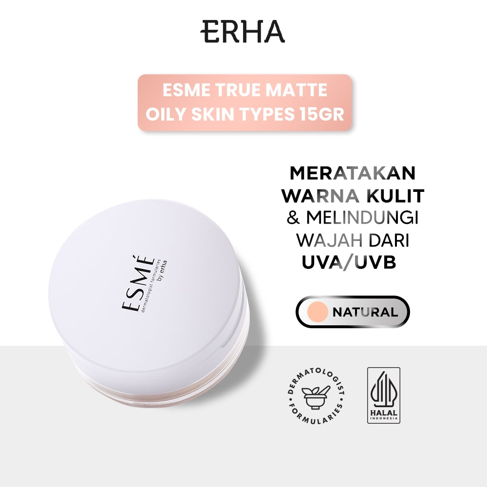 ERHA ESME True Matte Oily Skin Types Natural 15 gr - Bedak Tabur Kulit Berminyak Warna Natural