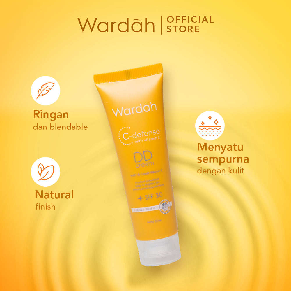 WARDAH C-Defense DD Cream 20 ml - Alas Bedak untuk Mencerahkan dan Meratakan Warna Kulit - Dilengkapi dengan HiGrade Vitamin C dan SPF 30 PA+++ - Skincare