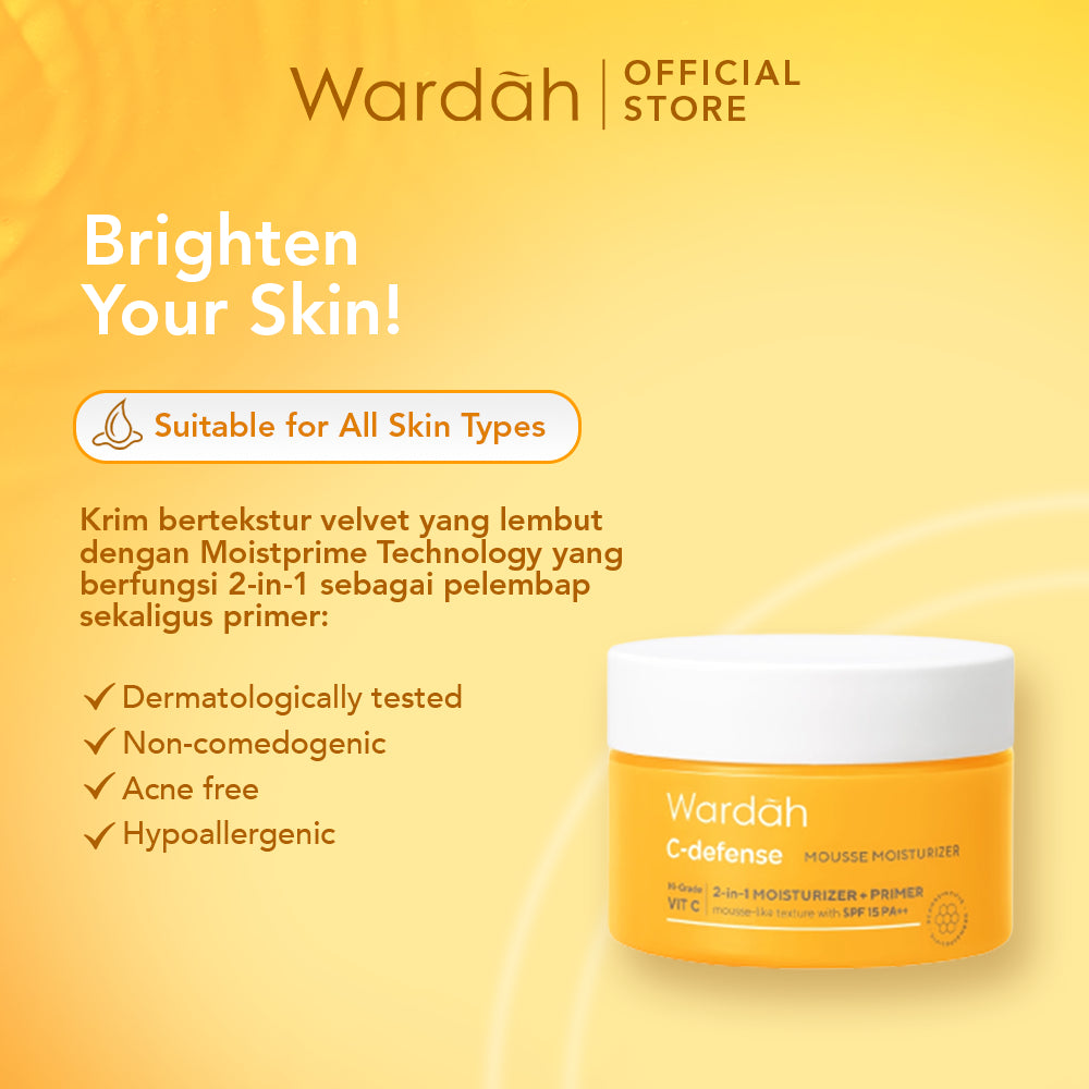 WARDAH C-Defense Mousse Moisturizer 30 g - Pelembab, Primer dan Antioksidan, dengan HiGrade VitaminC - Mencerahkan dan Menyegarkan - Untuk Semua Jenis Kulit - Skincare