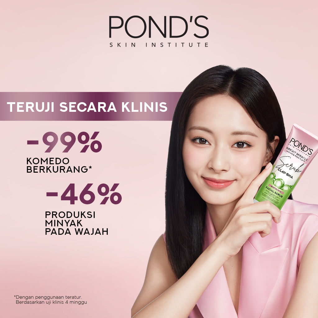Pond's Bright Miracle Ultimate Pore Clear Facial Scrub 100G - Sabun cuci muka yang membersihkan 99% bakteri penyebab jerawat