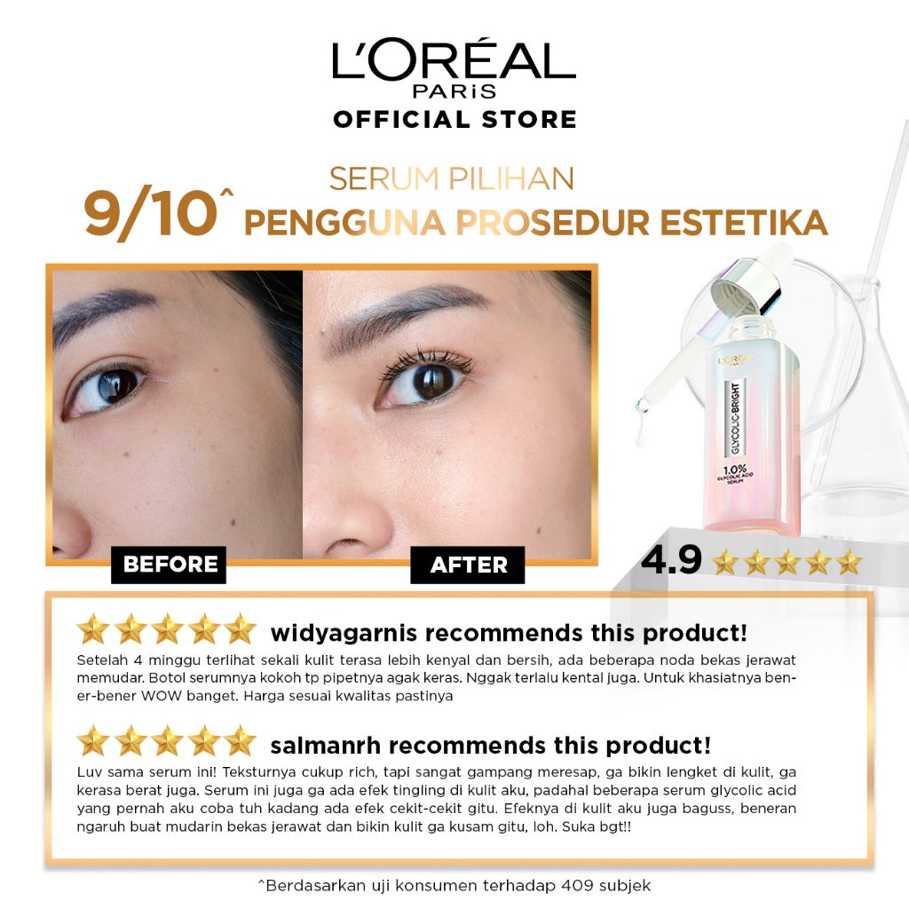 L'Oreal Paris Dark Spot Treatment Duo Skincare Kit (UV Defender Sun-Repair Invisible Serum Sunscreen 2-in-1 SPF 50+ PA++++ 30ml + Glycolic-Bright 1.0% Glycolic Acid Serum 15ml)