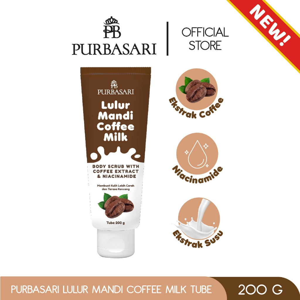 Purbasari Lulur Mandi Coffee Milk Tube 200gr - Kulit Kering Scrub Tubuh Melembutkan