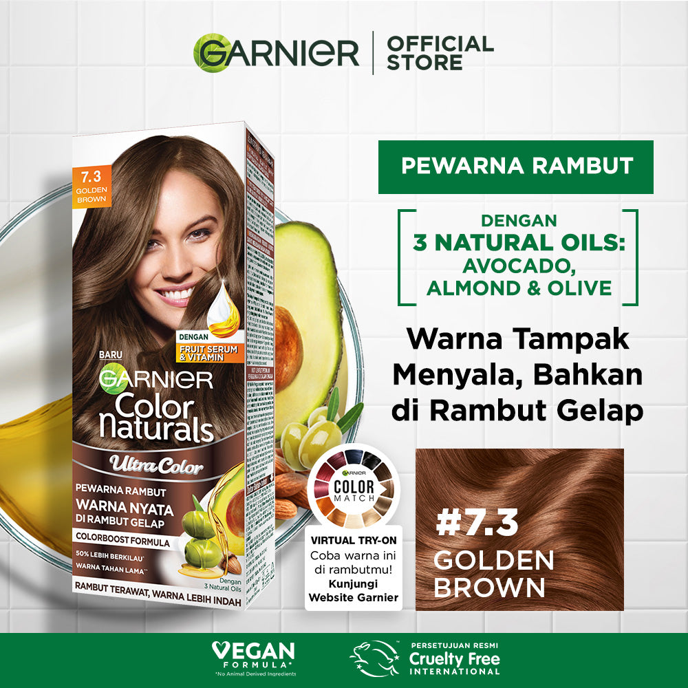 Garnier Color Naturals Ultra Color Big Kit 105ml (Pewarna Rambut dengan 3 Natural Oils) - #7.3 Golden Brown