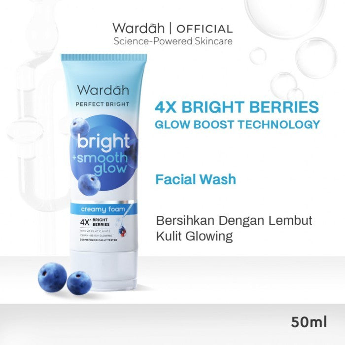 WARDAH Perfect Bright Creamy Foam Brightening Smooth Glowing Facial Wash untuk Semua Jenis Kulit Terutama Kulit Kering Membersihkan dengan Lembut Cerah Sehat Glowing Lebih Kenyal Halus Skincare