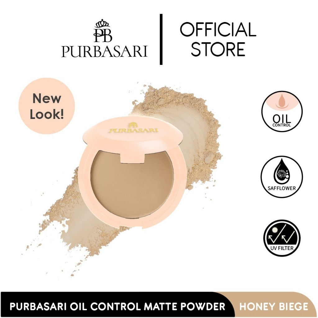 Purbasari Oil Control Matte Powder Honey Beige / Matte Compact Powder / Bedak Matte tahan lama / Bedak Padat