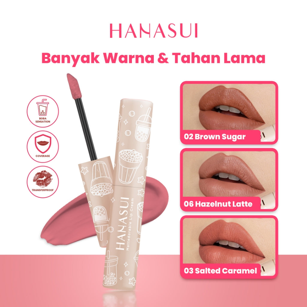 Hanasui Mattedorable Lip Cream Boba - Velvet Matte Finish Pigmented Long Lasting Double Moisturizing
