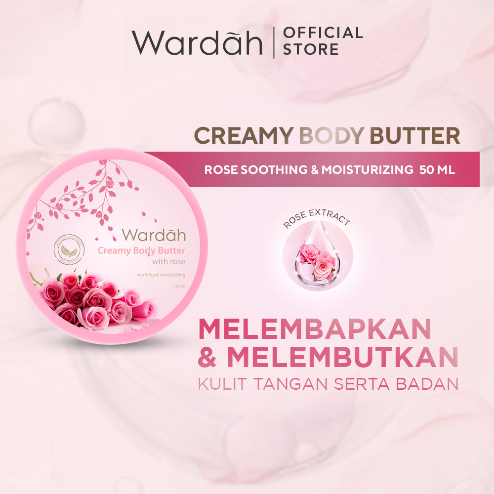 Wardah Creamy Body Butter 50 ml - Membantu melembabkan dan melembutkan kulit tangan serta badan - Mengandung Vitamin E dan Ekstrak Bahan Natural
