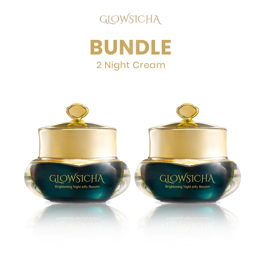 Glowsicha Bundle 2pcs (Night Cream Jelly Booster) Krim Malam Glowing Booster Niacinamide Gold Melembabkan Cerah Skincare Malam Gel Cream Perawatan Wajah BPOM Anti Kusam Krim Malam Aman Night Routine Pemutih Krim Malam Wajah