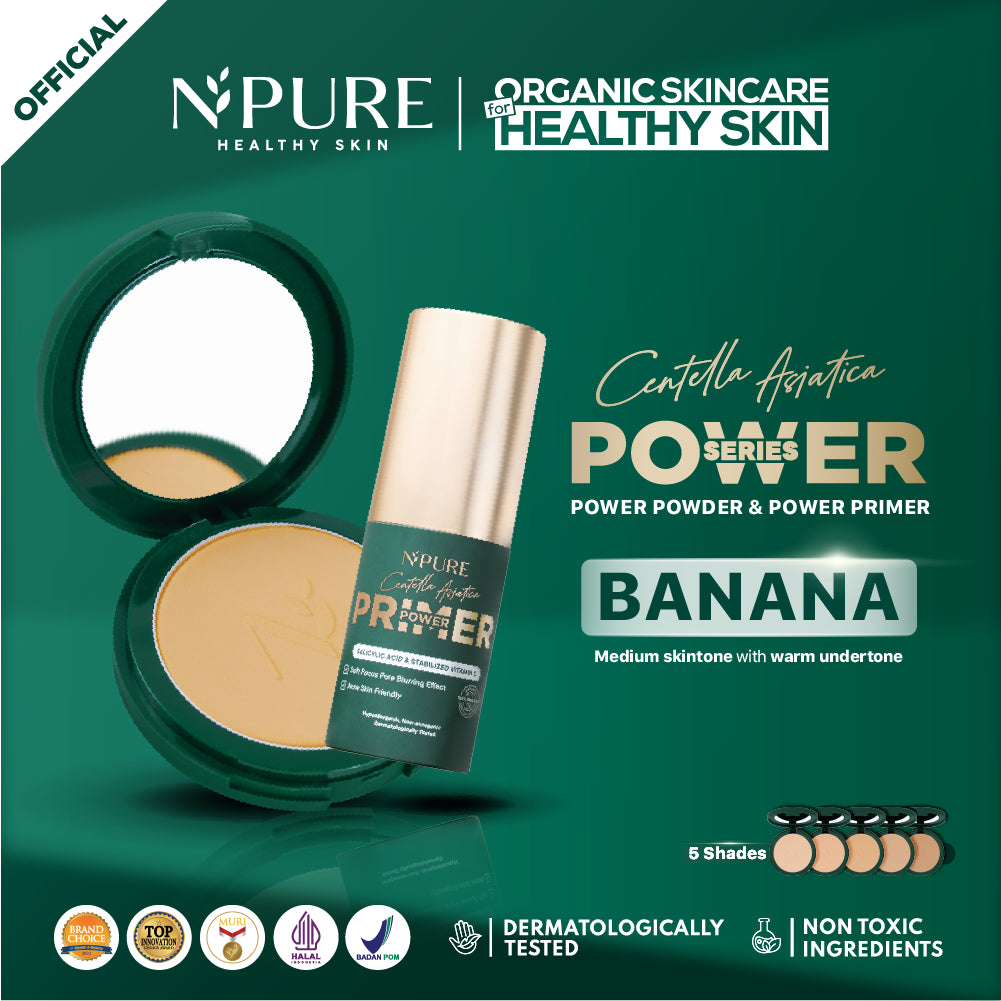 Bundle Power Series - NPURE Power Powder + Power Primer / Compact powder / Primer Serum / primer make up / Bedak padat / bedak kulit berjerawat