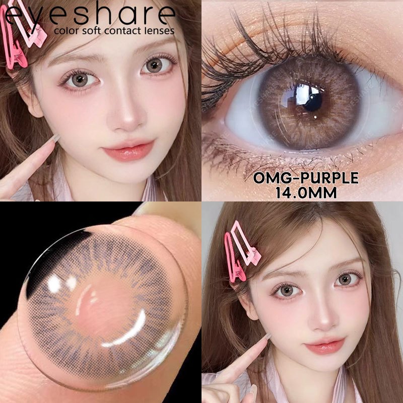 Eyeshare Softlens Omg Abu-Abu Coklat Ungu 1 Pasang 14.0mm Lensa Kontak