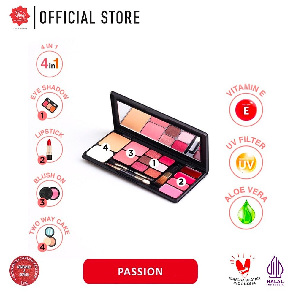 Viva Queen Make Up Kit Passion - 4 in 1 TWO WAY CAKE, BLUSH ON, EYE SHADOW & LIPSTICK (tersedia 5 koleksi warna)