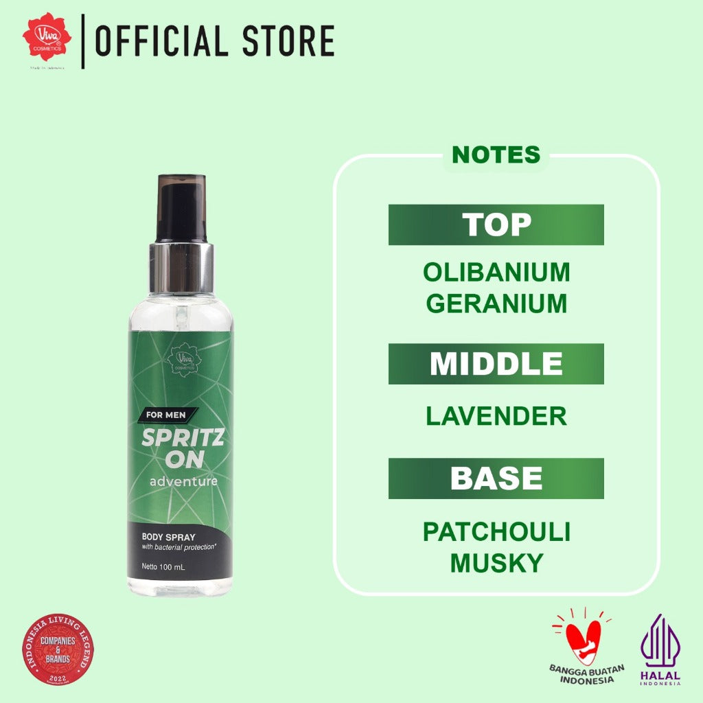 Viva Body Spray Spritz On For Men with Antibacterial Active & Moisturizer (Tersedia 2 aroma)
