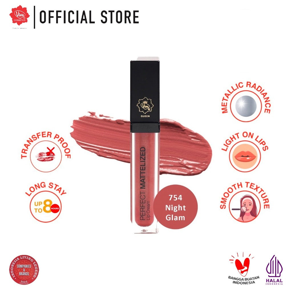 Viva Queen Perfect Mattelized Lip Cream - TRANSFER PROOF & LONG STAY with Emollient & VIT E (Tersedia 5 varian warna)