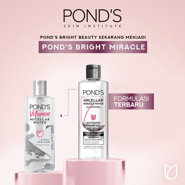 POND'S Micellar Water untuk Kulit Berjerawat dan Berminyak, Vitamin & Charcoal 100 ml