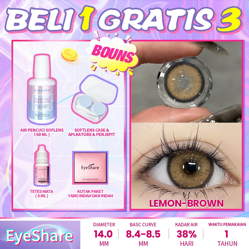 Eyeshare COD 4 Item Paket kombinasi (1Pasang Softlens+60ml solusi+8ml tetes mata+kotak cermin)