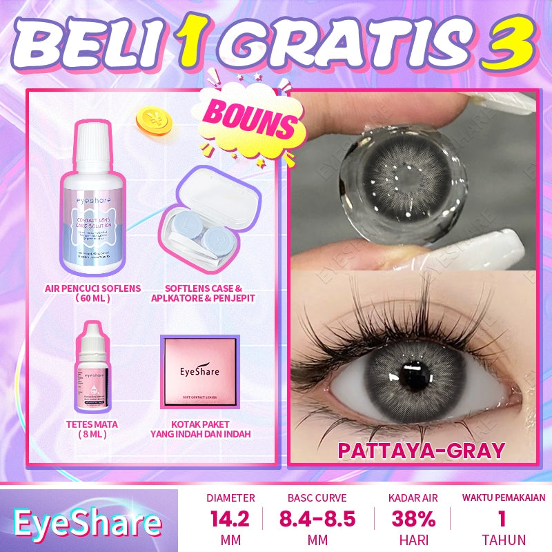 Eyeshare COD 4 Item Paket kombinasi (1Pasang Softlens+60ml solusi+8ml tetes mata+kotak cermin)