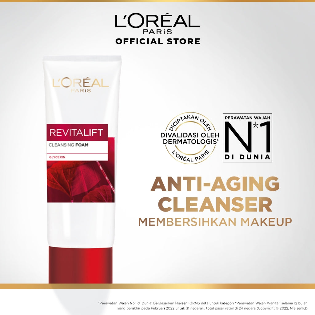 L'Oreal Paris Revitalift Cleansing Foam Gel Skin Care - 100ml (Mencerahkan dan Mengencangkan Kulit)  Kulit kusam, Garis halus, Kerutan wajah, skin barrier   Anti aging skincare