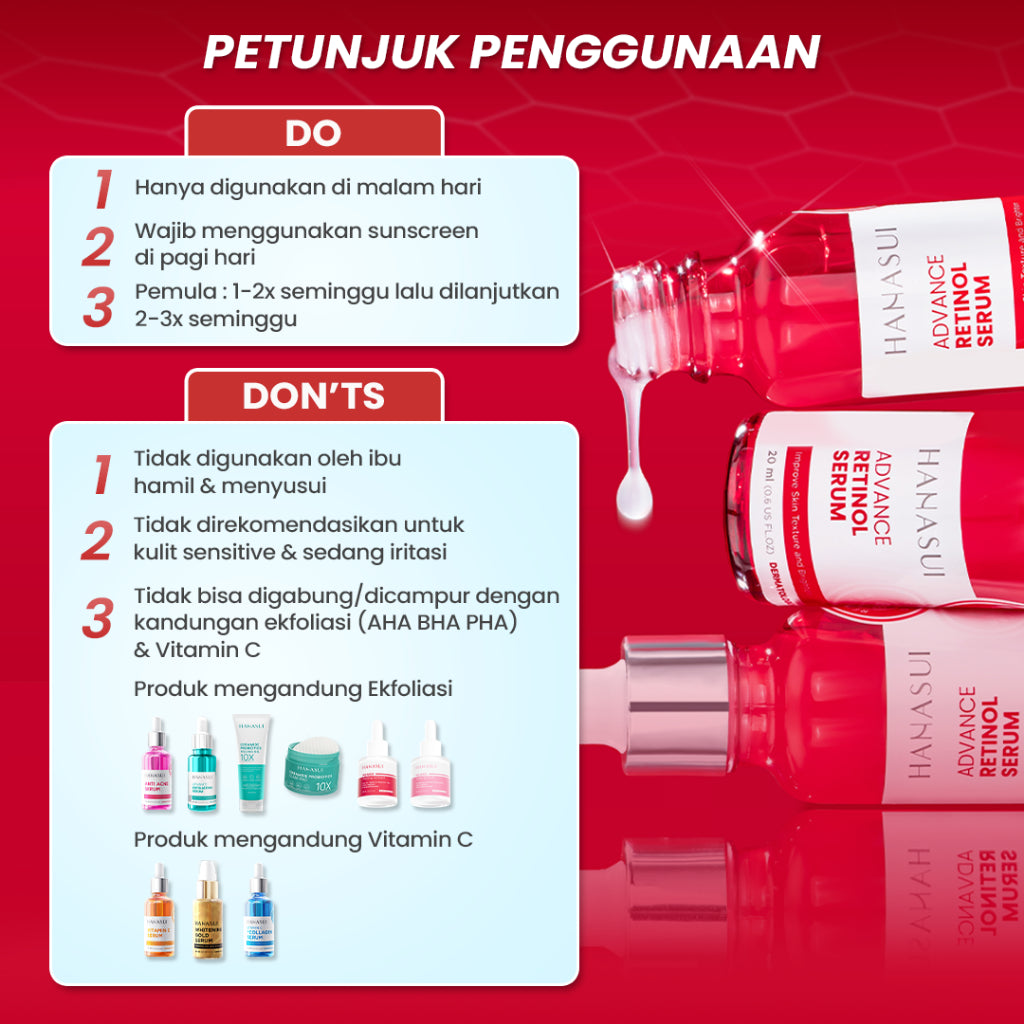 Hanasui Advance Retinol Serum -  Anti Aging Serum untuk Kerutan Halus Tekstur Kulit Cerah Kenyal Encapsulated Retinol, HPR, Advance Niacinamide, 5X Ceramide